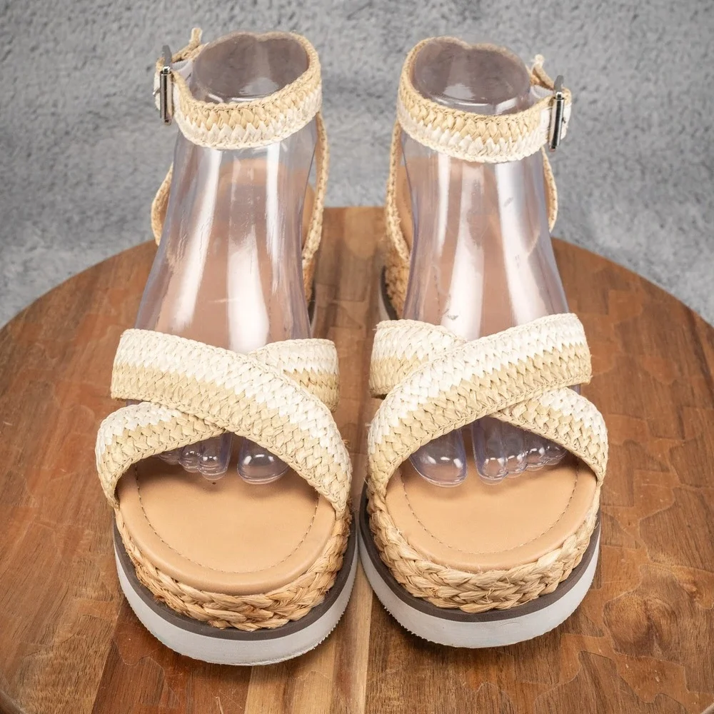 Dolce Vita Espadrille Platform Wedge Sandals Taupe‎ Suede Raffia Womens 8.5